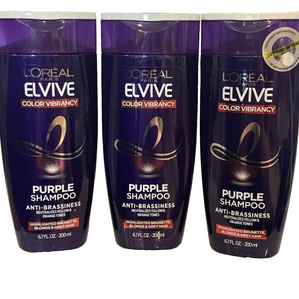3 L'Oreal Paris Elvive Color Vibrancy Purple Shampoo Anti-Brassiness 6.7oz 200ml